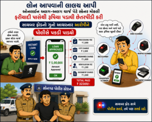 સાયબર ફ્રોડ ગુનાના છેલ્લા દોઢ વર્ષથી નાસતા ફરતા આરોપીને પકડી પાડતી સોનગઢ પોલીસ (ai genereted)