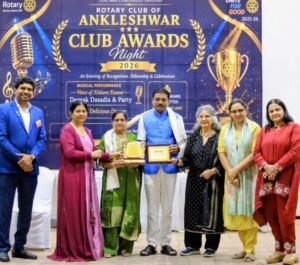 રોટરી ક્લબ ઓફ અંકલેશ્વર દ્વારા ઉત્કૃષ્ટ કામગીરી બદલ સામાજિક અગ્રણી ગજેન્દ્ર પટેલનું સન્માન