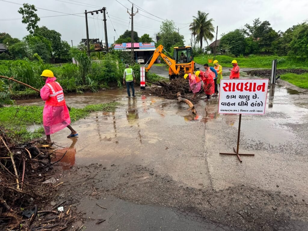 સોનગઢના શ્રવણીયા એપ્રોચ રોડ પર પંચાયત (માર્ગ અને મકાન) વિભાગ દ્વારા કોઝવે અને નાળાંની સઘન સફાઈ કામગીરી હાથ ધરાઈ