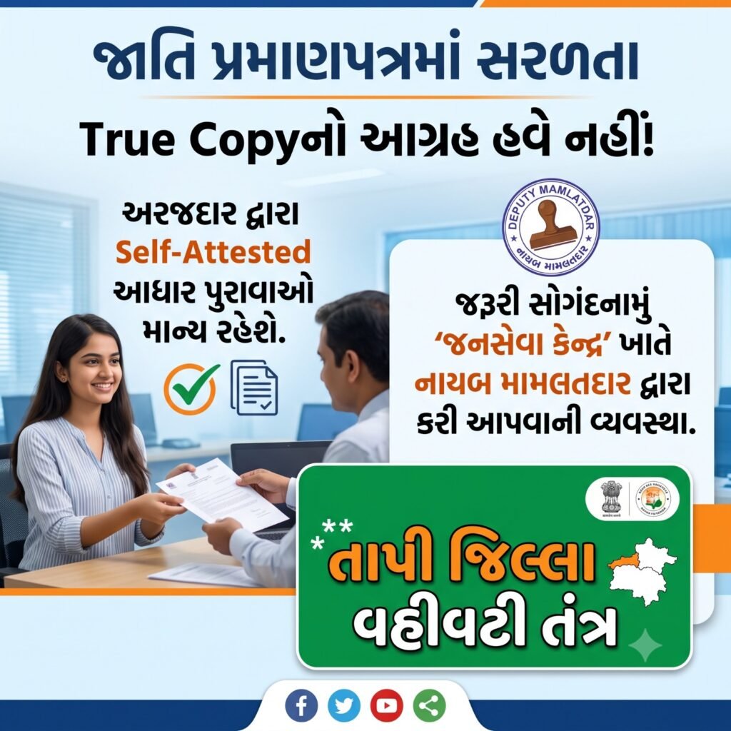 જનસેવા કેન્દ્રોમાં હવે નાગરિકોને નહીં પડે બિનજરૂરી ધક્કા: તાપી જિલ્લા વહીવટી તંત્ર દ્વારા મહત્વપૂર્ણ સુધારાત્મક પગલાં