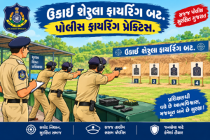 સોનગઢના ઉકાઈ શેરૂલા ફાયરીંગ બટ ખાતે તા. ૧૫ થી ૩૦ નવેમ્બર દરમિયાન પોલીસ વિભાગ દ્વારા ફાયરીંગ પ્રેક્ટિસ યોજાશે. Ai generated